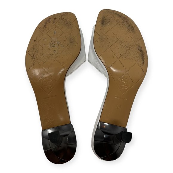 CHANEL White Leather CC Logo Slide Sandals - Picture 11 of 11